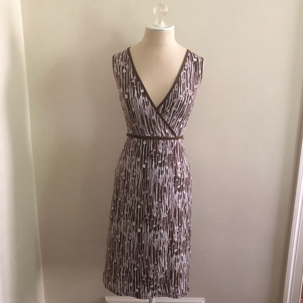 BCBG faux wrap brown and white dress